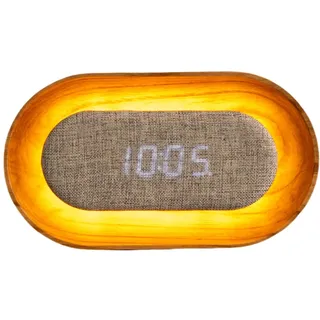 Gingko Design LUMOS Wecker - Oval, weiße Asche | LED-Wecker mit Umgebungslicht | minimalistische Holzuhr mit Touch-Steuerung & wiederaufladbarem Akku