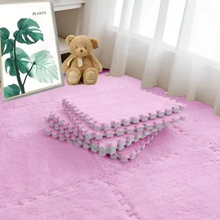 Puzzle Plüschmatte für Babyzimmer, Teppichfliesen 30x30 cm - Rosa