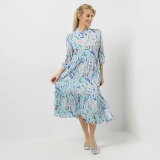 VIA MILANO Kleid, 3/4-Arm Rundhalsausschnitt mit Rüschen Blumen-Paisley-Print
