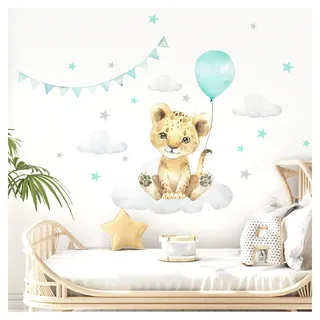 Little Deco Wandsticker Wandtattoo Kinderzimmer Deko Mädchen Junge Tiere Löwe Ballon Wolken Aufkleber Baby Spielzimmer Wandbild selbstklebend mint DL685-2