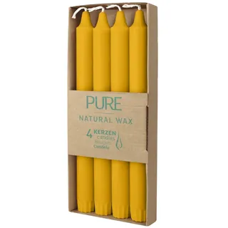 PURE NATURAL WAX Stabkerzen, Natur, WENZEL, 250/23 mm, Brenndauer ca. 10h, plastikfrei, 4 Stück