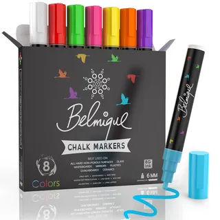 Belmique Kreidestifte Bunt Neonfarben für Tafel & Fenster 6mm | Perfekt als Kreidestift, Kreidemarker, Folienstifte, Tafelstift, Glasmarker & Whiteboard Marker - Trocken Abwischbar