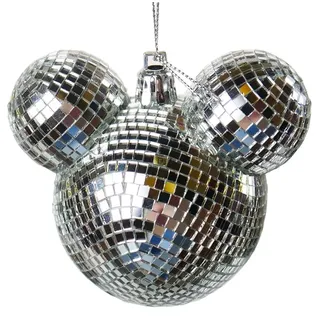 Christbaumschmuck Discokugel Micky Maus, Silber - Baumkugel für Disney Fans, Weihnachtskugel Disney, Weihnachtsdeko