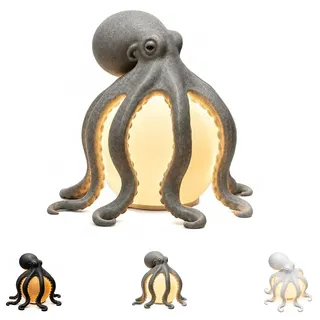 Oktopus Tischlampe, Octopus Ocean Decor Table Lamp, 15 cm Oktopus-Nachtlicht mit warmem LED, Maritimes Deko für Nachttisch, Wohnzimmer oder Regal, Geschenkidee für Strandhaus-Fans,Grau