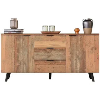 Vintage Sideboard 140x35x70 cm mit 3 Schubladen, verstellbaren Regalen, großem Stauraum, Retro Holz, TV-Schrank für Wohnzimmer