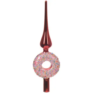 Christmas Decorations Kaemingk Christbaumspitze Glas Donut 31cm hoch - mundgeblasene Baumspitze Weihnachtsbaumspitze mundgeblasen Christbaumschmuck Weihnachtsbaumschmuck Rot Rosa