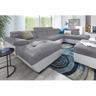 Cotta Wohnlandschaft "Speedway U-Form", hellgrau, dunkelgrau, B:332cm H:79cm T:102cm, Kunstleder SOFTLUX / Luxus-Microfaser (100% Polyester);Flachgewebe (100% Polyester) / Struktur fein ( 100% Polyester);Kunstleder SOFTLUX / Struktur (100% Polyester), Sofas, 