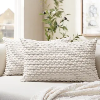 Softalker Kissenbezug 40x80 Cord Beige Weiß Boho 2er Set Kissenhülle Kissenbezüge Sofakissen Dekokissen Zierkissen Cushion Covers Couchkissen deko Wohnzimmer Schlafzimmer Winter Kinderzimmer Sofa