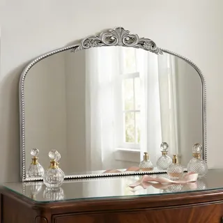 Micasso Vintage Wandspiegel Silber 61.0 cmx 81.3 cm Französischer Barock Antiker Spiegel Traditionelle kunstvolle dekorative gewölbte Spiegel für Wand/Badezimmer/Eingang/Kamin/Flur - Heimdekoration