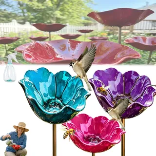 Metall Gartenstecker Vogeltränke, Blumen Gartenstecker Vogeltränke, Bienentränke Keramik Blume, Winterfest, rostfrei, als Vogeltränke zum Aufhängen Oder Stecken für Garten & Terrasse(N)