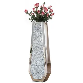 Yorbay Bodenvase Spiegelglas Bodenvase mit Kristall-Diamant-Intarsien, Elegante Wohndeko in Silber silberfarben 60 cm