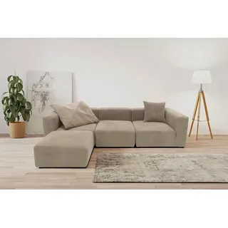 Home affaire Ecksofa Gerrid L-Form, Cord-Bezug, Modulsofa, bestehend aus Eck- und Mittelelement + Hocker braun