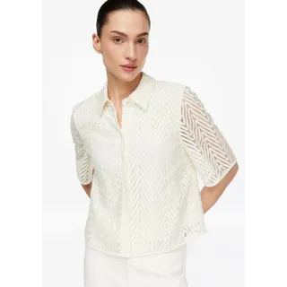comma Kurzarmbluse Bluse Spitzenbluse mit Viskose-Futter weiß 48