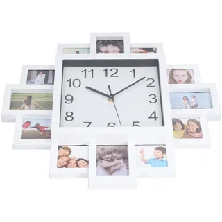 CFTGIW 15.35in Weißer Fotorahmen Wanduhr DIY Multi -Foto Personalisierte Uhr für Heimdekoration Material EIN Fotorahmen Wand ClockDiy Rahmen ClockDiy ClockPersonalisiertes Foto