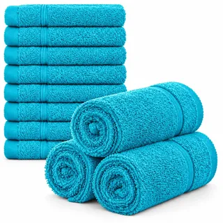 Brandsseller 10er Set Seiftuch 30 x 30 cm Waschlappen Frottier Seiflappen Gästehandtuch mit Aufhänger Baumwolle 470 g/m2 Bad Haushalt - Türkis