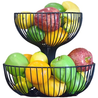 Jomewory Obst Etagere, Obstschale Rund, 2 Stöckig, Höhe 27cm, Obstkorb Aufbewahrungsschalen aus Metall, Doppelschichtige Obst und Gemüsekörbe zum Aufbewahren und Abtropfen