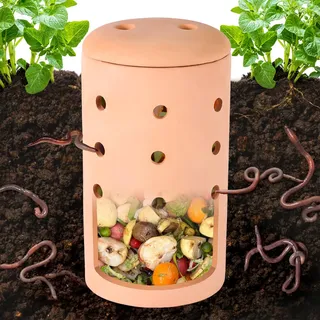 Underground Worm Farm Clay 25,4 cm Garten Kompostierbehälter Keramik Outdoor Gartenarbeit aus Küche Lebensmittelabfälle mit Löchern Systemen Nachhaltiger Wurmkomposter für Hochbeete zu Hause (1)