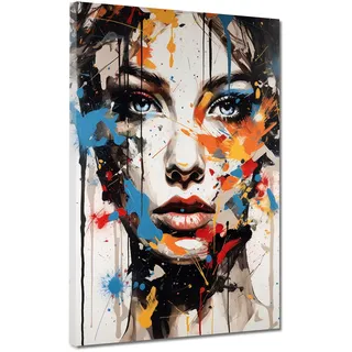 Frauengesicht Pop Art Leinwandbild Wandbild Kunstdruck XL Wanddeko abstrakt Größe 105x140x4cm