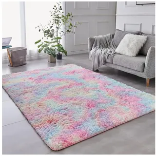 luxuskollektion Regenbogen Hochflorteppich 200 x 300 cm Mehrfarbig