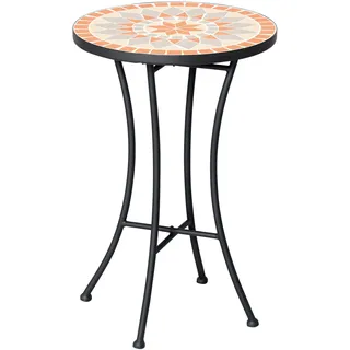 Beistelltisch Gartentisch Ø35,5cm Rund Wetterfest Im Mesh-stil Balkontisch Mit Mosaik-muster Metall Campingtisch Kaffeetisch Für Wohnzimmer Büro Outdoor Indoor Gelb+grau