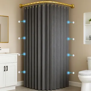 Momooda Duschvorhang Anti Schimmel Wasserdicht Magnet mit Haken, Faltbarer Duschvorhang Textil Waschbar für die Badewanne, Eckduschvorhang, 230 g/m, Grau, 280x200cm