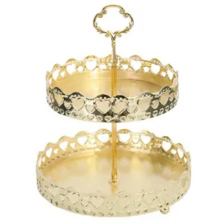 Obst Etagere 2 Etagen Gold Servierplatte Groß Obst- und Gebäckschale Konfektschale Dekorative Rundes Serviertablett für Gemüse, Snacks, Süßigkeiten (Ausgehöhltes Liebesherz)