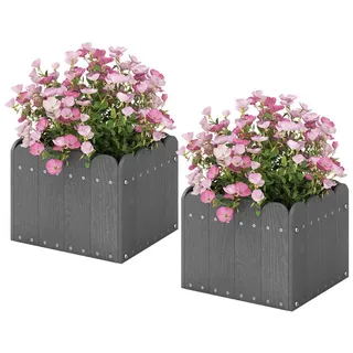 KOMFOTTEU Blumenkasten (2er Set), Pflanzkübel aus HDPE wetterfest für Gemüse, Blumen, Kräuter grau 32 cm