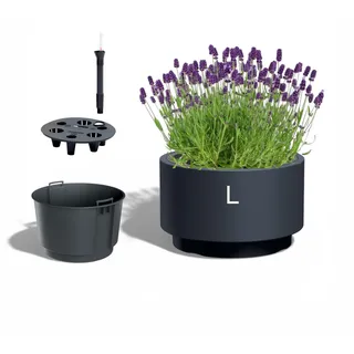 MELTOM Blumentopf mit Einsatz & Bewässerungssystem – Rund & Modern – Frost- & UV-beständig – Kunststoff Pflanzkübel für Innen & Außen – Größen: L, XL, XXL (Anthrazit, L)