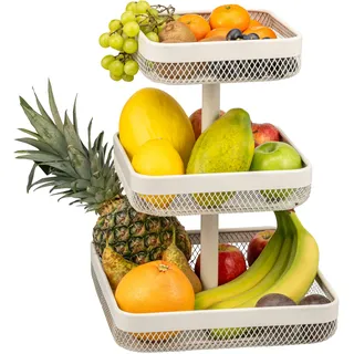 eluno 3-stöckige eckige Obstetagere/Brotkorb, Körbe mit 20 x 20 cm, 25 x 25 cm und 30 x 30 cm, Obstkorb, viel Platz für Obst, Gemüse, Brot und Snacks in Küche und Wohnzimmer, aus Metall (Beige)