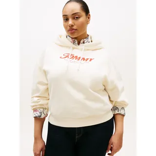 Hoodie TOMMY HILFIGER CURVE "CRV FUN GRAPHIC MDRN HOODIE", Damen, Gr. 50, beige (calico), Sweatware, Obermaterial: 100% Baumwolle, bedruckt, regular fit normal, ohne Ausschnitt, Rippbündchen, Sweatshirts Hoodie, in großen Größen