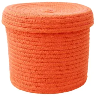 Whakano Aufbewahrungskorb mit Deckel aus Baumwolle Seil,Kleine geflochtene Körbchen zum Sortieren Organisieren,Für Wohnzimmer Kinderzimmer Badezimmer Büros,Stabil und Haltbar,18,5cmx17cm,Orange