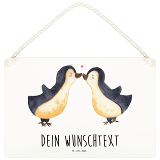 Mr. & Mrs. Panda DIN A6 Personalisiertes Deko Schild Pinguin Liebe - Personalisierte Geschenke, Dekoschild, Holzschild, Wandschild, verliebt,
