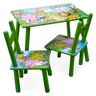 Hti-Living Kindertisch Set 3-tlg. mit 2 Stühlen bunt Dino Motiv grün