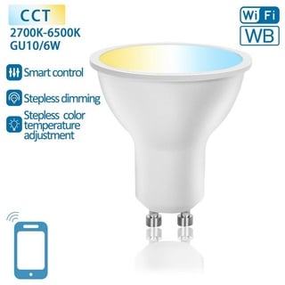 Aigostar LED-Leuchtmittel WLAN + Bluetooth 6W GU10 CCT LED Smart Home Leuchtmittel Strahler, CCT, 6 Watt, 510 Lumen, 2700-6500K, Sockel: GU10, App Steuerung