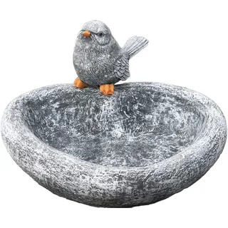 stoneandstyle Vogeltränke Herz mit Steinfigur Vogel, Garten Deko, massiver Steinguss, frostfest bis -30°C