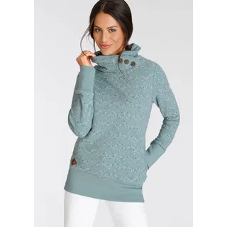 Sweatshirt RAGWEAR "ANGELLIKA PRINT O" Gr. S (36), blau (aqua) Damen Sweatshirts Schalkragen mit Zierknöpfen und seitliche Eingrifftaschen