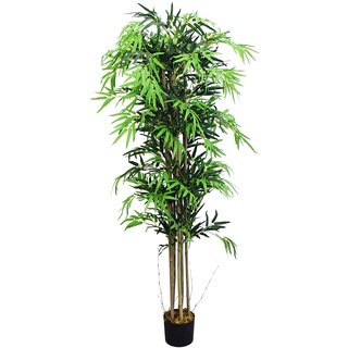 Bambus Bambus-Strauch Kunstpflanze Kunstbaum Bambusbaum Baum Künstliche Pflanze Bamboo Künstlich Echtholzstamm Decovego Innendekoration Deko 180 cm