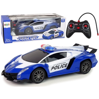 LEAN Toys Spielzeug-Auto Polizei Rennwagen Polizeifahrzeug LED Leuchten ferngesteuert Spielzeug blau