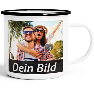 SpecialMe® Emaille- Tasse mit Foto und Text selbst gestalten personalisierte Geschenke Fotogeschenke Fototasse Emaille-weiss-schwarz standard