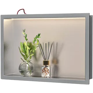 Bernkot Edelstahl-Duschnische 45 cm x 30 cm Gebürstet, mit LED-Licht | wasserdicht, ohne Fliesenbedarf – Wandnische für Badezimmer-Lagerung, über die Wanne montierbar
