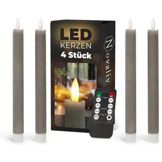 Stabkerzen LED mit Timer TAUPE GRAU 4 Stück indoor 6 Stunden - ECHTWACHS 23cm Höhe für Kerzen 2,2cm Durchmesser 2 AAA Batterien notwendig LED Stabkerzen flackernde Flamme bewegliche Flamme Licht