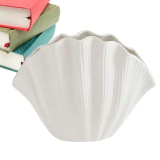 JIEBWCHA Shell Moderne Kunstvase, 20 x 18 x 8,3 cm, Keramik-Muschelvase, nordischer Stil, Blumenpflanzenhalter, getrocknetes Pampasgras-Arrangement für Wohnzimmer, Schlafzimmer, Büros