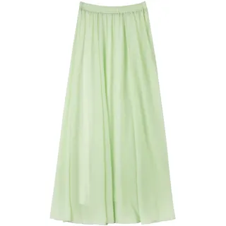 Damen Chiffon Langer Rock Strandrock Maxirock Chiffonrock Bodenlanger Damenrock für Sommer Strand Alltag Party Rocklänge 100cm Einfarbig Gelbgrün - 34-40