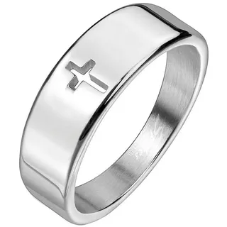 viva-adorno Fingerring Edelstahl Damenring Herrenring Silber christliches Kreuz schlicht, Jesus Glauben silberfarben 62 (19,7 mm Ø)