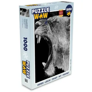 MuchoWow Puzzle Tiere - Löwe - Schwarz - Weiß - Porträt, 1000 Puzzleteile, Foto-Puzzle, Bilderrätsel, Puzzlespiele, Klassisch schwarz 48 cm x 68 cm x 2 cm | Hochformat