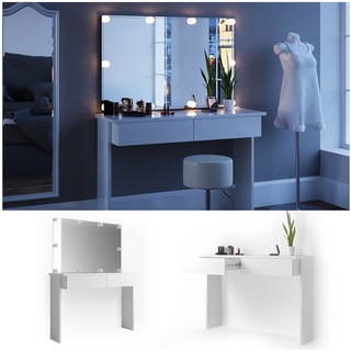 Vicco Schminktisch Azur Kosmetiktisch Frisiertisch Frisierkommode Weiß Hochglanz inklusive Spiegel und LED-Lichterkette