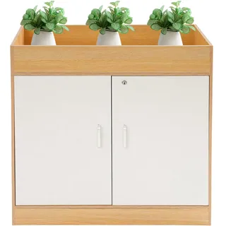 HUOMMGS Kleiner Aktenschrank Abschließbar Büroschrank 3 Schicht Gartenschrank mit 2 Türen Bodenmontage Outdoorschrank mit 2 Schlüssel Aufbewahrungsschrank Beistellschrank 80x40x80cm (Kirschholzfarbe)