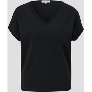 s.Oliver - Baumwoll-T-Shirt mit Spitzendetails, Damen, schwarz, 36