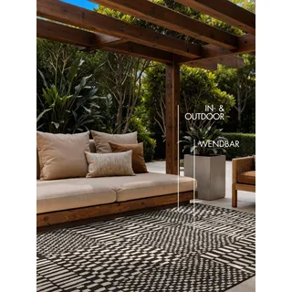 Ted Baker Flachgewebe Teppich Barkham - Wendeteppich Outdoor geeignet, Pflegeleichter Wohnzimmerteppich, Modern, Kariert Muster für Wohnzimmer, Terrasse, Esszimmer, Balkon - Schwarz Weiß, 120x170 cm