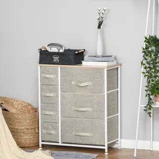 HOMCOM Kommode, Sideboard, 7 Stoffschubladen, Metallgestell, Hellgrau